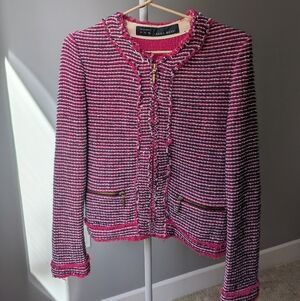 Zara Basic Pink and Black Tweed Jacket Small